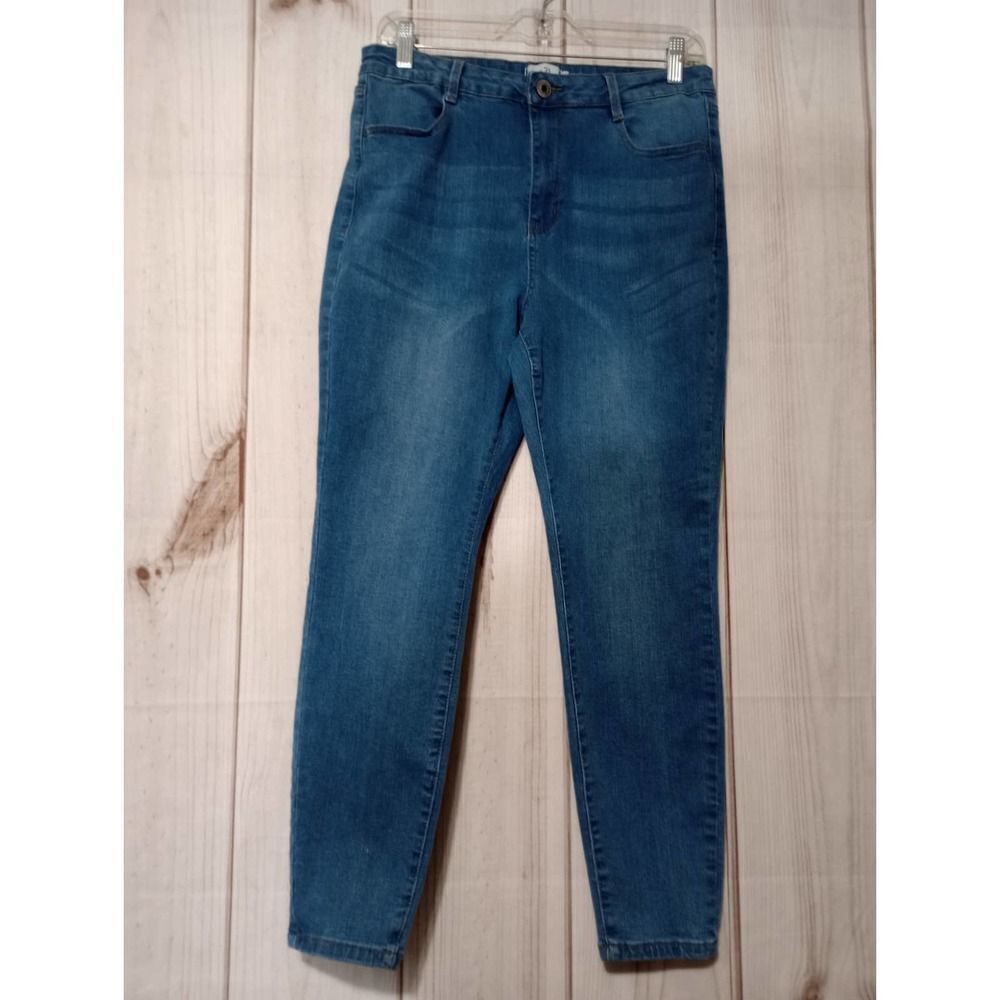 Rue 21 Womens High Rise Skinny Jeans Medium Wash Denim Size 14 Stretch whiskered